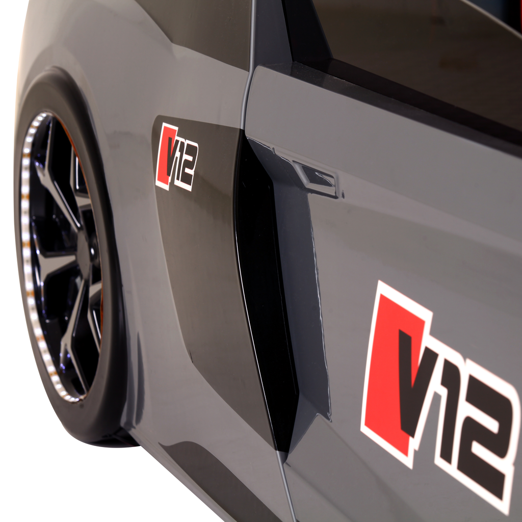 Gray car with V12 Racer badging and sleek black accents in V12 Racer Bed product image