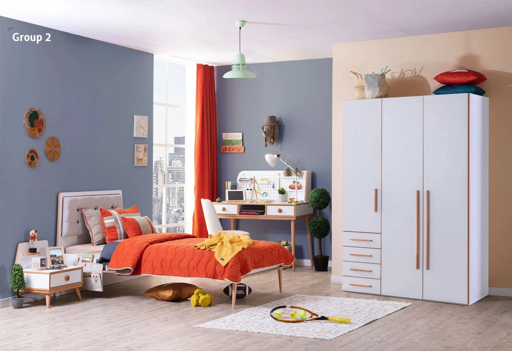 Retro Set 2 child’s bedroom set with bed nightstand desk and wardrobe