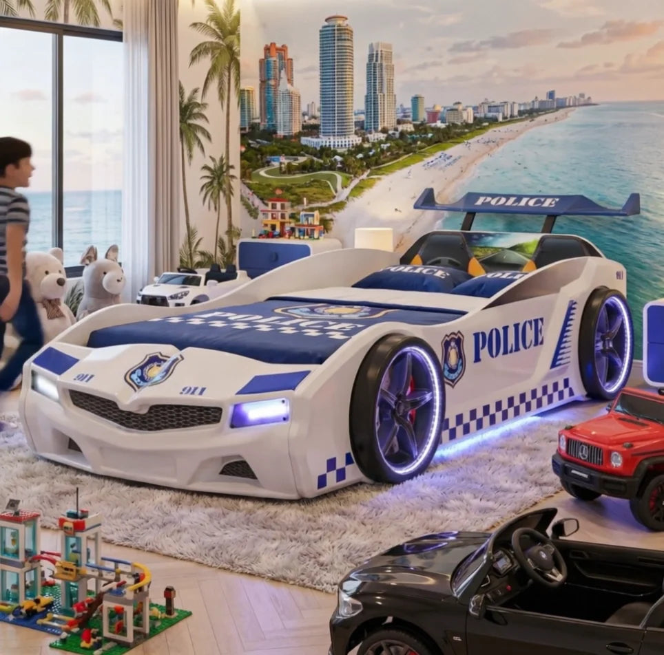 LyndaKids Police AI Genius Car Bed in Action